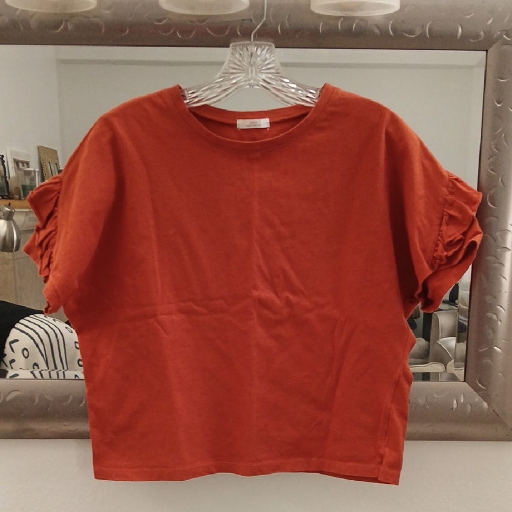 Vibrant Orange Short Sleeve Ruffle Sleeve Tee